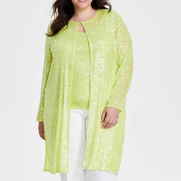 Anne Klein Plus Size Sequin Mesh Duster – Sprout Green – Size 3X – NWT - Picture 2 of 3